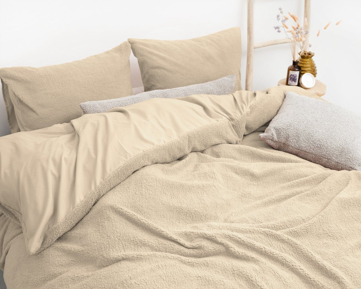 Teddy Fleece Duvet Cover Set Teddy | Taupe | Single - 140cm (W) x 220cm (L) - The Bedding & Blankets Store