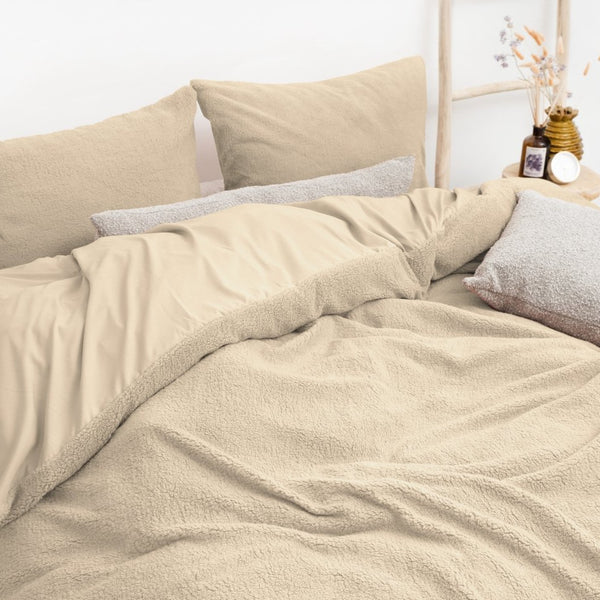 Teddy Fleece Duvet Cover Set Teddy | Taupe | Single - 140cm (W) x 220cm (L) - The Bedding & Blankets Store