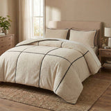 Teddy Fleece Duvet Cover Set Teddy Trim | Beige | King Long - 240cm (W) x 220cm (L) - The Bedding & Blankets Store
