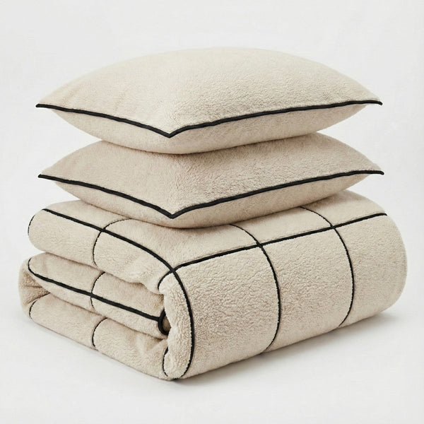 Teddy Fleece Duvet Cover Set Teddy Trim | Beige | King Long - 240cm (W) x 220cm (L) - The Bedding & Blankets Store