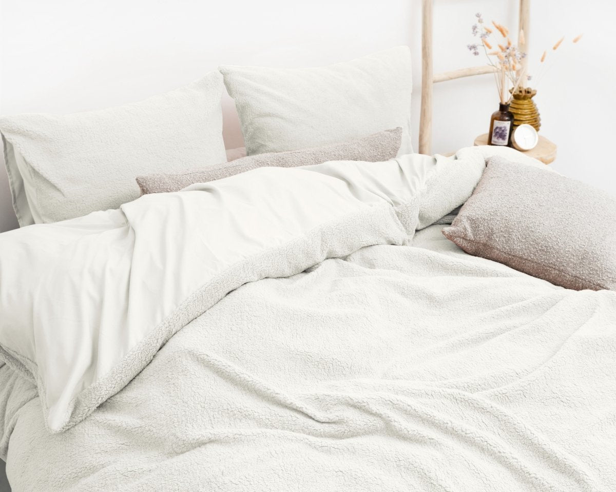 Teddy Fleece Duvet Cover Set Teddy | White | Single - 140cm (W) x 220cm (L) - The Bedding & Blankets Store