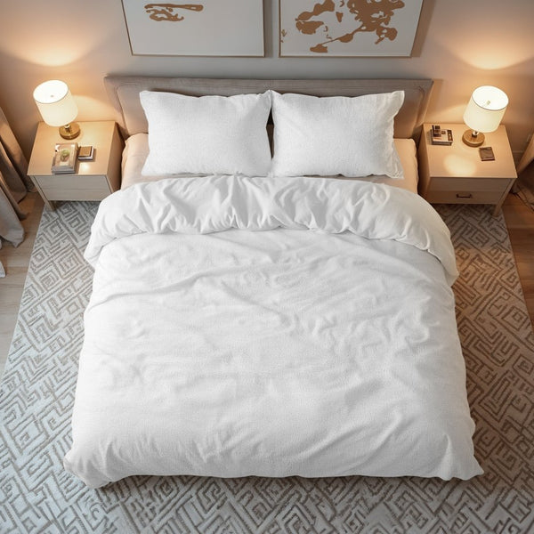 Teddy Fleece Duvet Cover Set | White | Double - 200cm (W) x 220cm (L) - The Bedding & Blankets Store