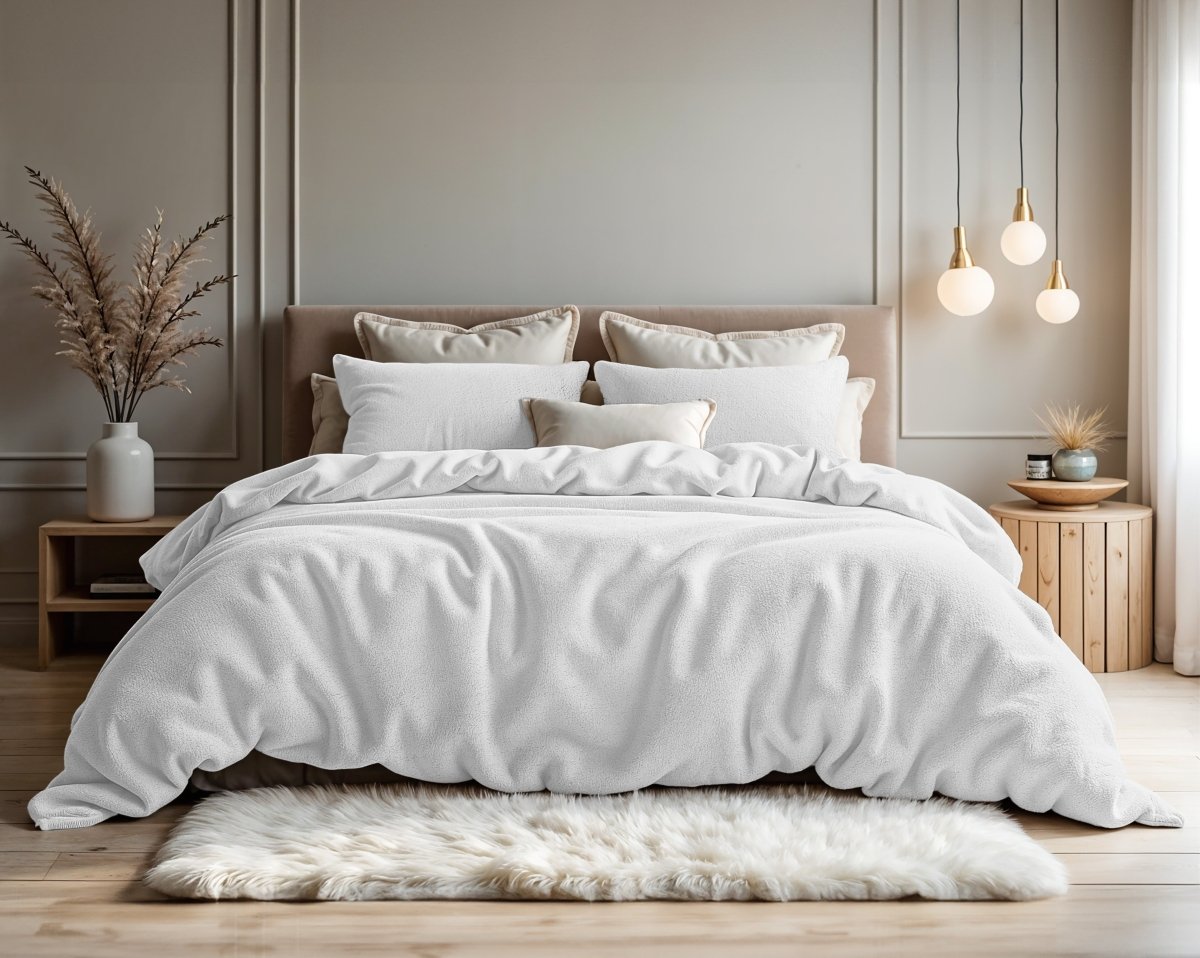 Teddy Fleece Duvet Cover Set | White | King - 240cm (W) x 220cm (L) - The Bedding & Blankets Store