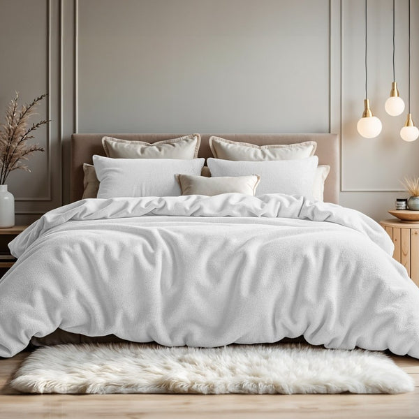 Teddy Fleece Duvet Cover Set | White | King - 240cm (W) x 220cm (L) - The Bedding & Blankets Store
