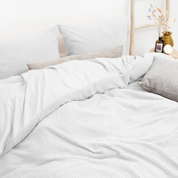 Teddy Fleece Duvet Cover Set | White | Single - 135cm (W) x 200cm (L) - The Bedding & Blankets Store