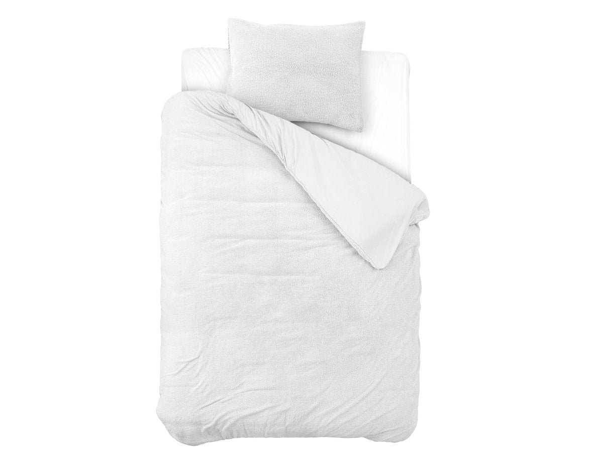 Teddy Fleece Duvet Cover Set | White | Single - 135cm (W) x 200cm (L) - The Bedding & Blankets Store