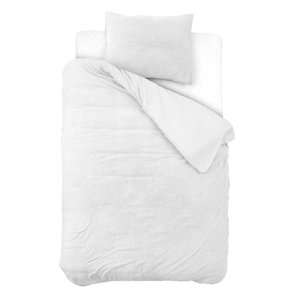 Teddy Fleece Duvet Cover Set | White | Single - 135cm (W) x 200cm (L) - The Bedding & Blankets Store