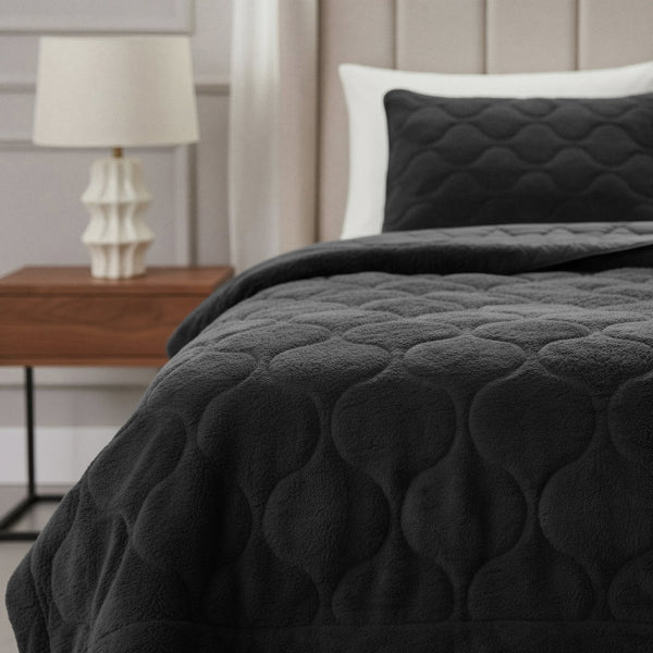 Teddy Fleece Lazy Duvet Teddy | Black | King - 240cm (W) x 200cm (L) - The Bedding & Blankets Store