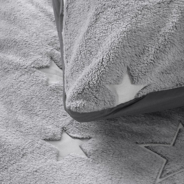 Teddy Microfleece Duvet Cover Set Glow in the Dark Stars | Grey | Single - 135cm (W) x 200cm (L) - The Bedding & Blankets Store