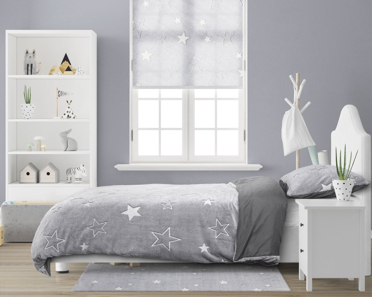 Teddy Microfleece Duvet Cover Set Glow in the Dark Stars | Grey | Single - 135cm (W) x 200cm (L) - The Bedding & Blankets Store