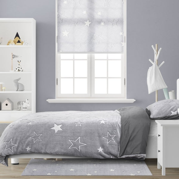 Teddy Microfleece Duvet Cover Set Glow in the Dark Stars | Grey | Single - 135cm (W) x 200cm (L) - The Bedding & Blankets Store