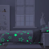 Teddy Microfleece Duvet Cover Set Glow in the Dark Stars | Grey | Single - 135cm (W) x 200cm (L) - The Bedding & Blankets Store