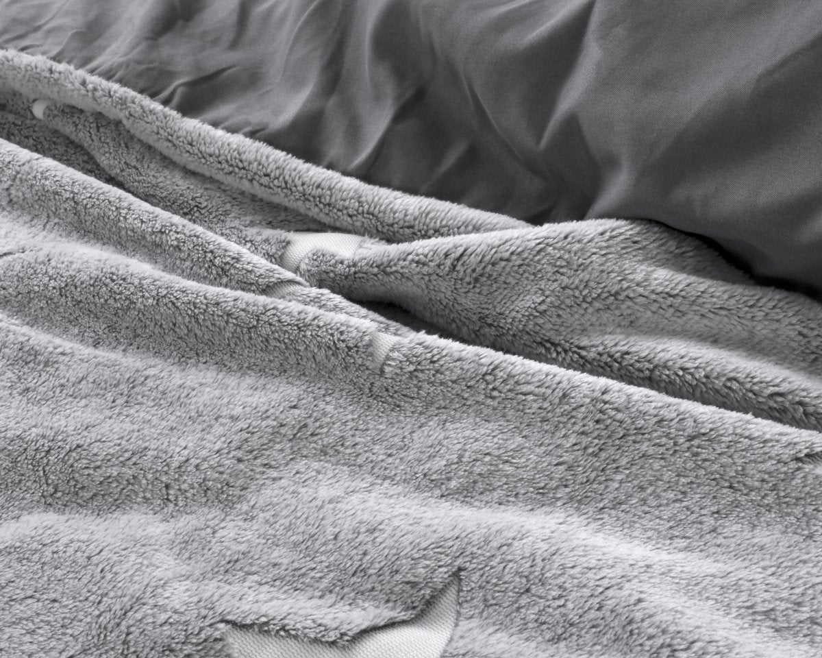 Teddy Microfleece Duvet Cover Set Glow in the Dark Stars | Grey | Single - 135cm (W) x 200cm (L) - The Bedding & Blankets Store