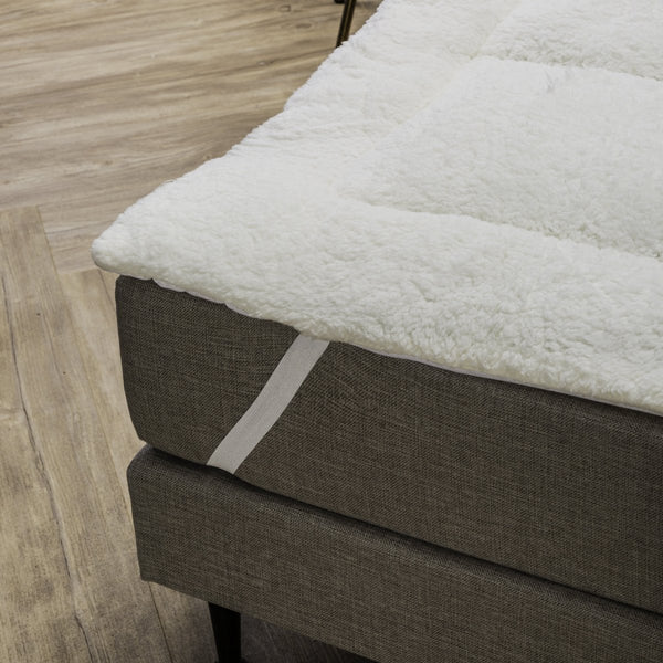 Teddy Sherpa Mattress Topper | White | Single 80cm (W) x 200cm (L) - The Bedding & Blankets Store
