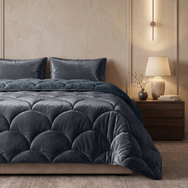 Teddy & Velvet Coverless Duvet | Anthracite | Single - 140cm (W) x 200cm (L) - The Bedding & Blankets Store