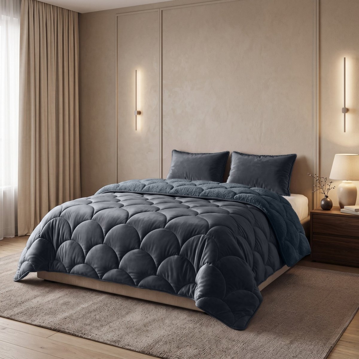 Teddy & Velvet Coverless Duvet | Anthracite | Single - 140cm (W) x 200cm (L) - The Bedding & Blankets Store