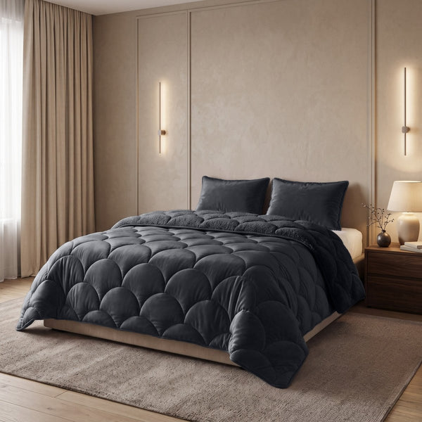 Teddy & Velvet Coverless Duvet | Black | Single - 140cm (W) x 200cm (L) - The Bedding & Blankets Store