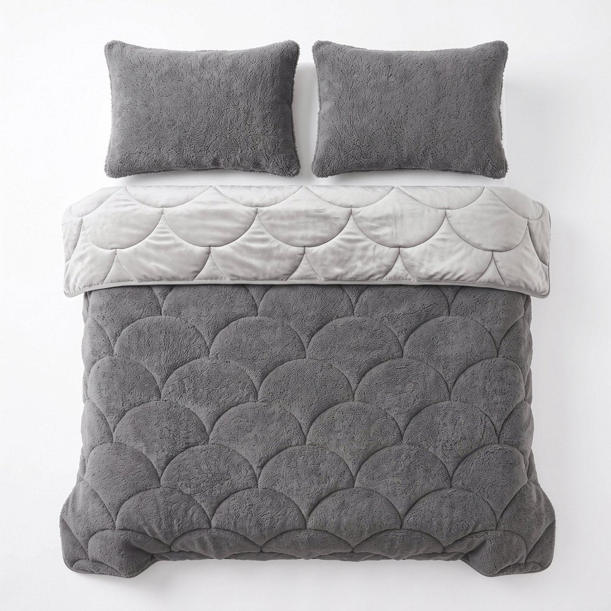 Teddy & Velvet Coverless Duvet | Taupe/Grey | Single - 140cm (W) x 200cm (L) - The Bedding & Blankets Store