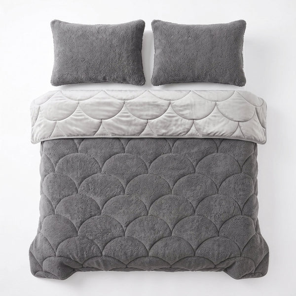 Teddy & Velvet Coverless Duvet | Taupe/Grey | Single - 140cm (W) x 200cm (L) - The Bedding & Blankets Store