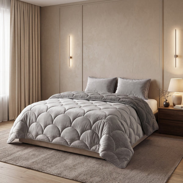 Teddy & Velvet Coverless Duvet | Taupe/Grey | Single - 140cm (W) x 200cm (L) - The Bedding & Blankets Store