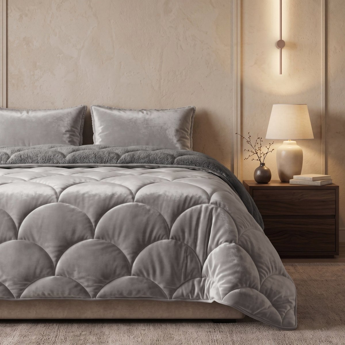 Teddy & Velvet Coverless Duvet | Taupe/Grey | Single - 140cm (W) x 200cm (L) - The Bedding & Blankets Store