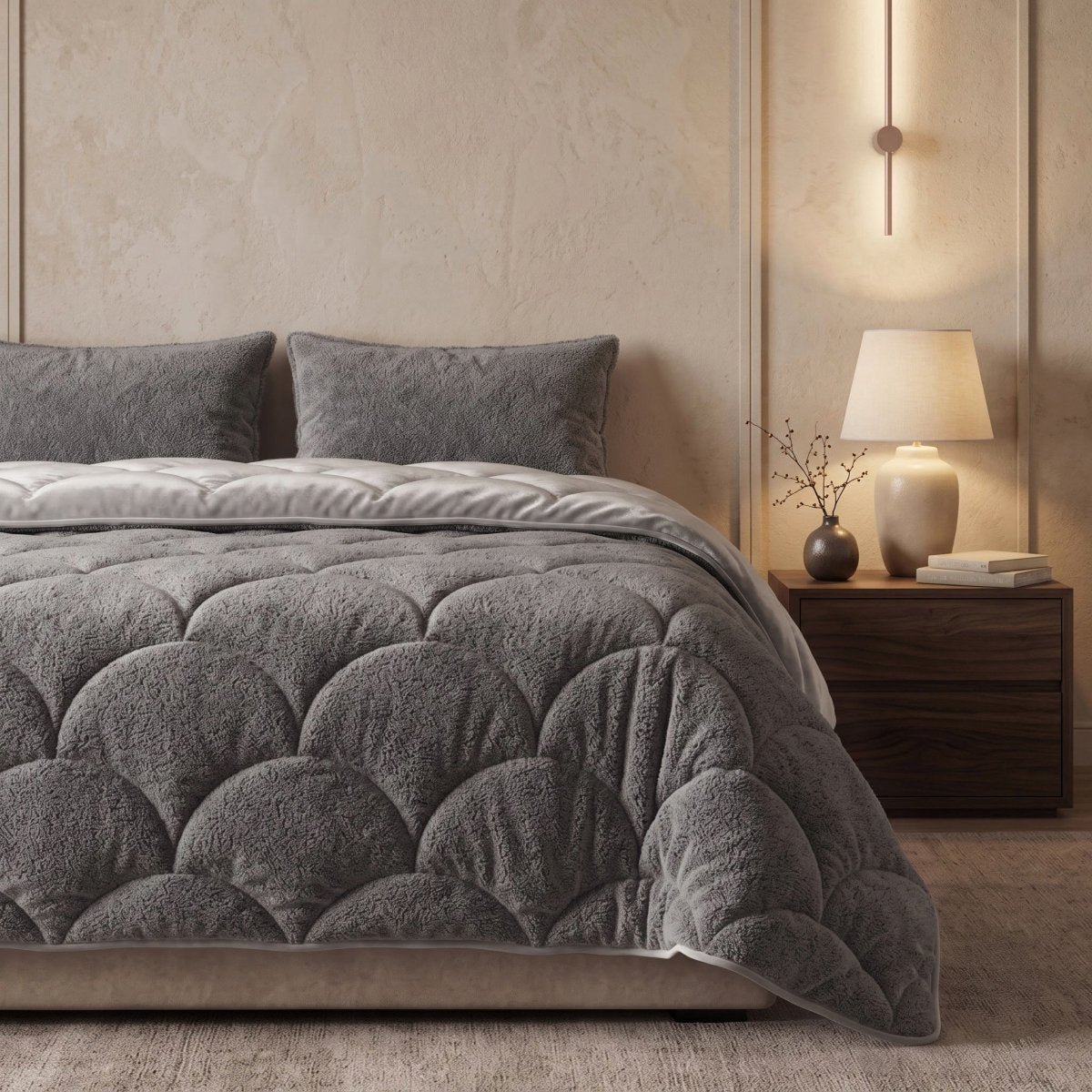 Teddy & Velvet Coverless Duvet | Taupe/Grey | Single - 140cm (W) x 200cm (L) - The Bedding & Blankets Store