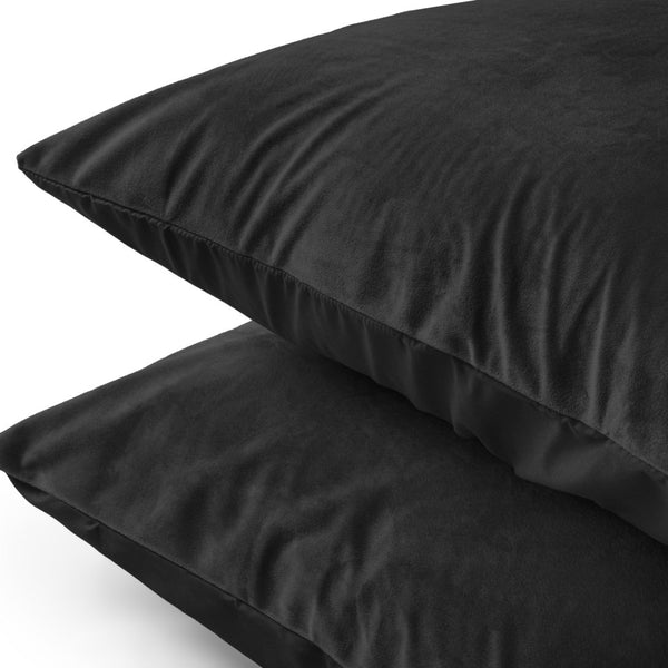 Velvet 2 in 1 Pillowcase | Black | 60cm x 70cm - The Bedding & Blankets Store