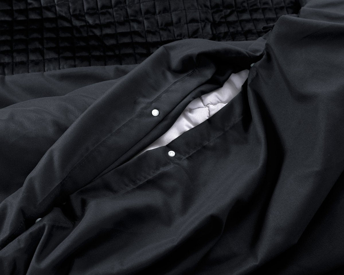 Velvet Duvet Cover Set Band | Black | Single - 140cm (W) x 220cm (L) - The Bedding & Blankets Store