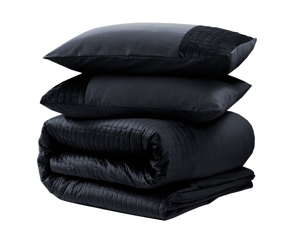 Velvet Duvet Cover Set Band | Black | Single - 140cm (W) x 220cm (L) - The Bedding & Blankets Store