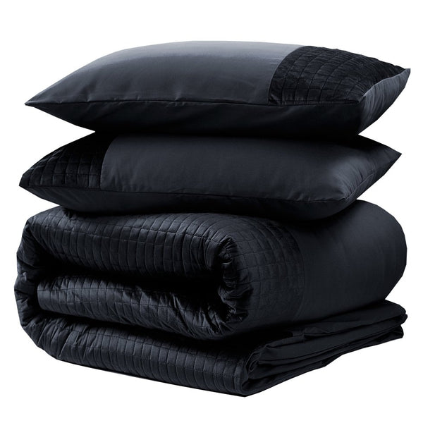 Velvet Duvet Cover Set Band | Black | Single - 140cm (W) x 220cm (L) - The Bedding & Blankets Store