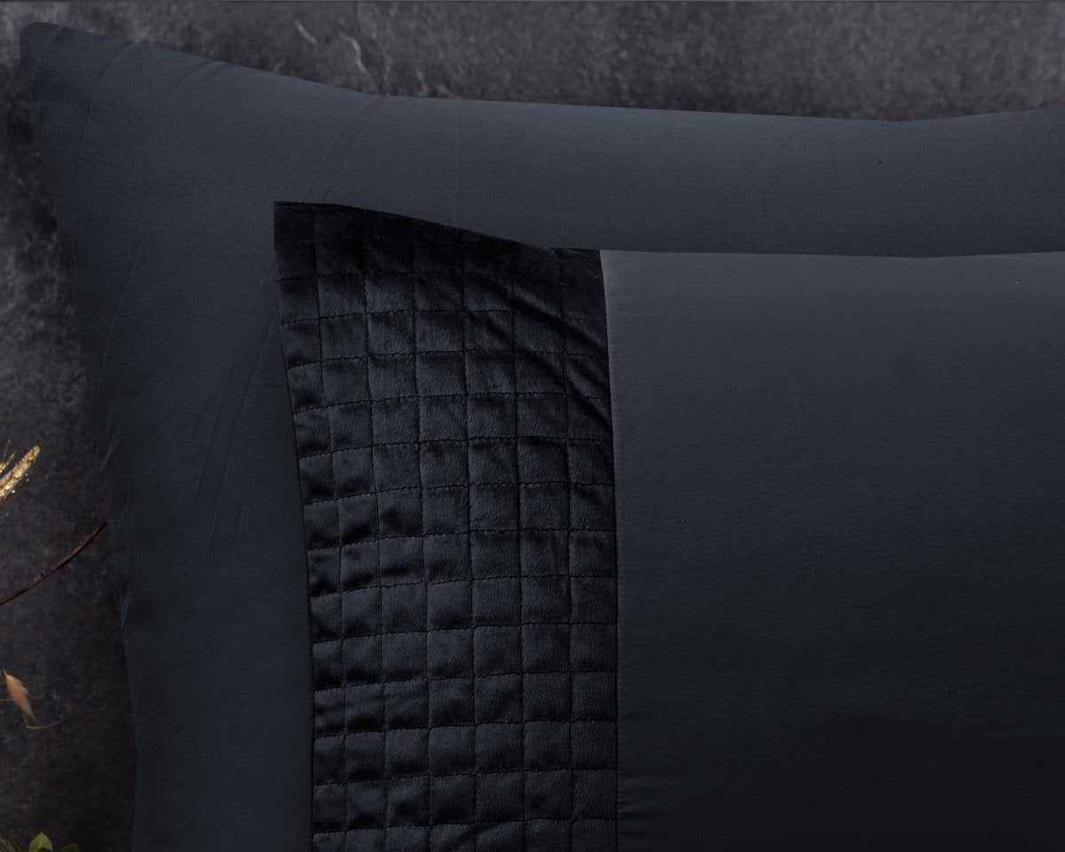 Velvet Duvet Cover Set Band | Black | Single - 140cm (W) x 220cm (L) - The Bedding & Blankets Store