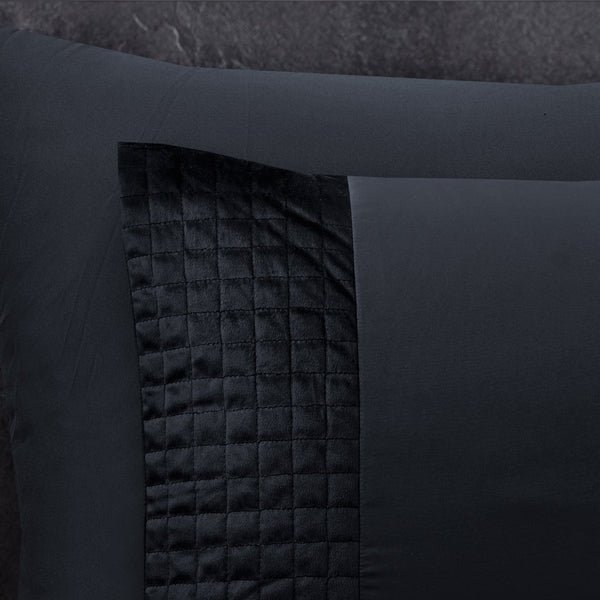 Velvet Duvet Cover Set Band | Black | Single - 140cm (W) x 220cm (L) - The Bedding & Blankets Store