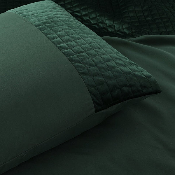 Velvet Duvet Cover Set Band | Green | Single - 140cm (W) x 220cm (L) - The Bedding & Blankets Store