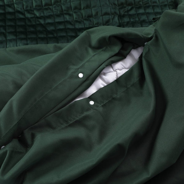 Velvet Duvet Cover Set Band | Green | Single - 140cm (W) x 220cm (L) - The Bedding & Blankets Store