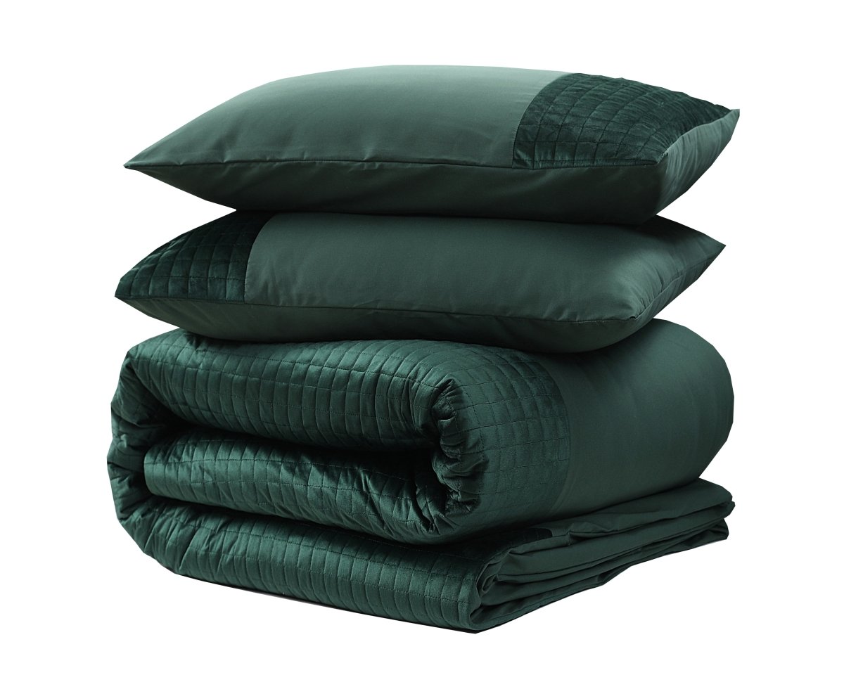 Velvet Duvet Cover Set Band | Green | Single - 140cm (W) x 220cm (L) - The Bedding & Blankets Store