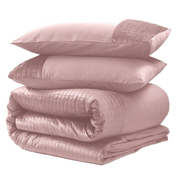Velvet Duvet Cover Set Band | Pink | Single - 140cm (W) x 220cm (L) - The Bedding & Blankets Store