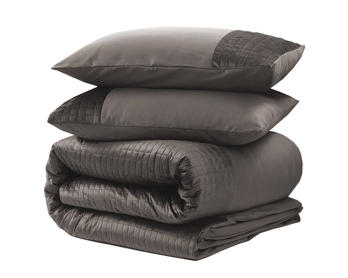 Velvet Duvet Cover Set Band | Taupe | Single - 140cm (W) x 220cm (L) - The Bedding & Blankets Store