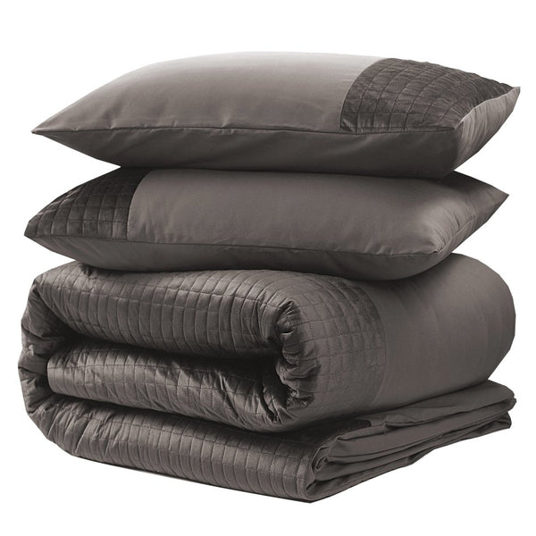 Velvet Duvet Cover Set Band | Taupe | Single - 140cm (W) x 220cm (L) - The Bedding & Blankets Store