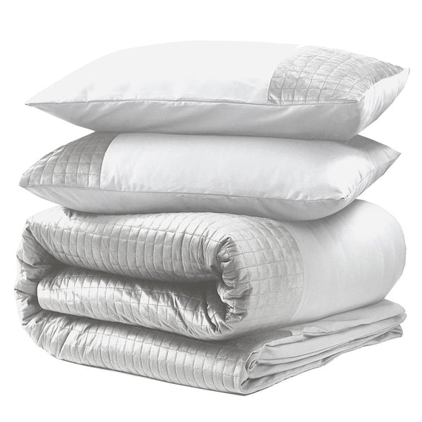 Velvet Duvet Cover Set Band | White | Single - 140cm (W) x 220cm (L) - The Bedding & Blankets Store