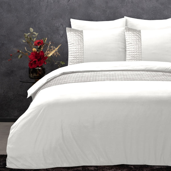 Velvet Duvet Cover Set Band | White | Single - 140cm (W) x 220cm (L) - The Bedding & Blankets Store