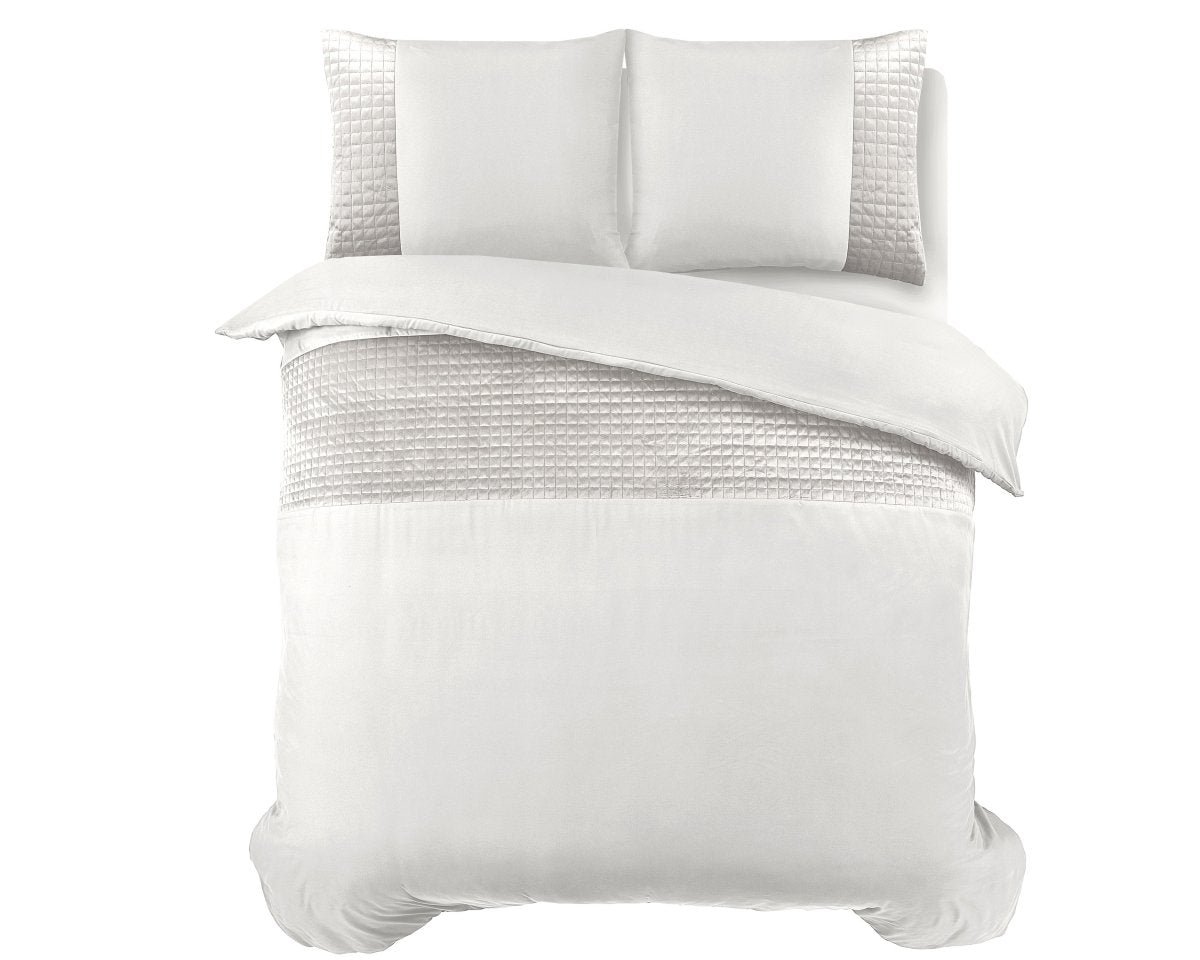 Velvet Duvet Cover Set Band | White | Single - 140cm (W) x 220cm (L) - The Bedding & Blankets Store