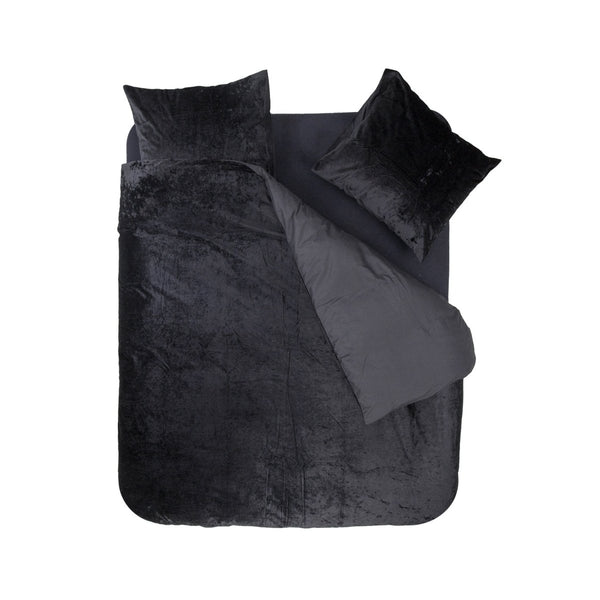 Velvet Duvet Cover Set Crystal | Black | Single - 140cm (W) x 220cm (L) - The Bedding & Blankets Store