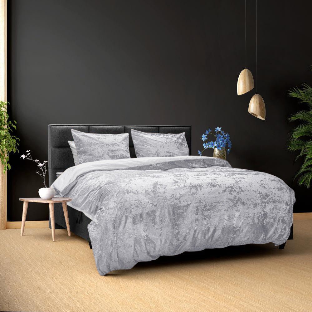 Velvet Duvet Cover Set Crystal | Grey | Single - 140cm (W) x 220cm (L) - The Bedding & Blankets Store