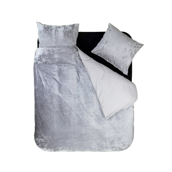 Velvet Duvet Cover Set Crystal | Grey | Single - 140cm (W) x 220cm (L) - The Bedding & Blankets Store
