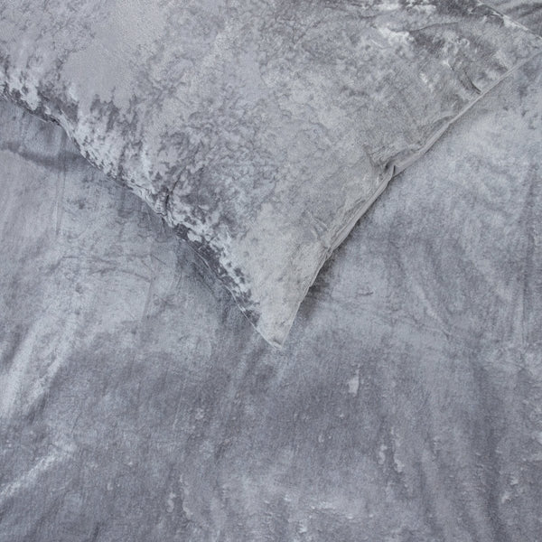 Velvet Duvet Cover Set Crystal | Grey | Single - 140cm (W) x 220cm (L) - The Bedding & Blankets Store