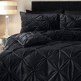 Velvet Duvet Cover Set Pintuck | Black | Double - 200cm (W) x 220cm (L) - The Bedding & Blankets Store