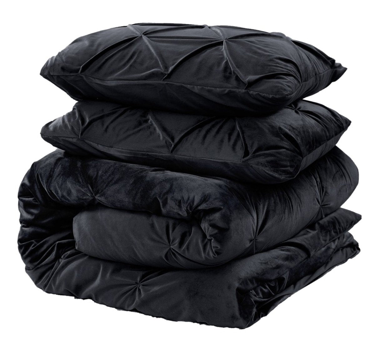 Velvet Duvet Cover Set Pintuck | Black | Double - 200cm (W) x 220cm (L) - The Bedding & Blankets Store