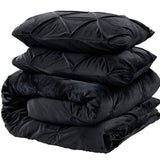 Velvet Duvet Cover Set Pintuck | Black | Double - 200cm (W) x 220cm (L) - The Bedding & Blankets Store