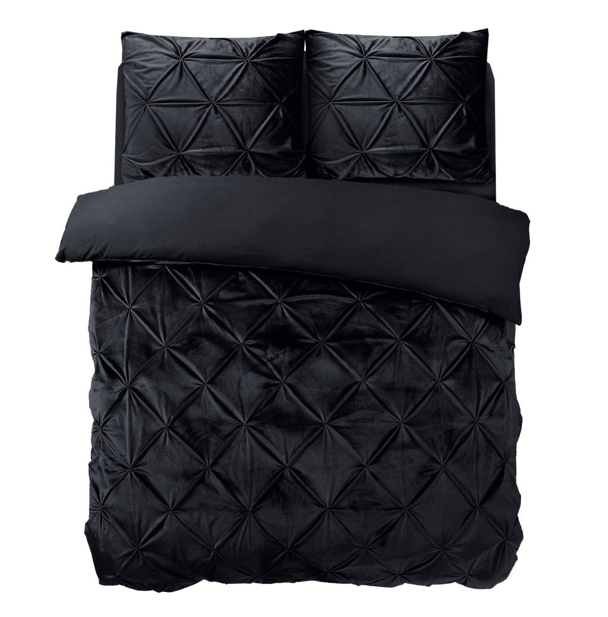 Velvet Duvet Cover Set Pintuck | Black | Double - 200cm (W) x 220cm (L) - The Bedding & Blankets Store