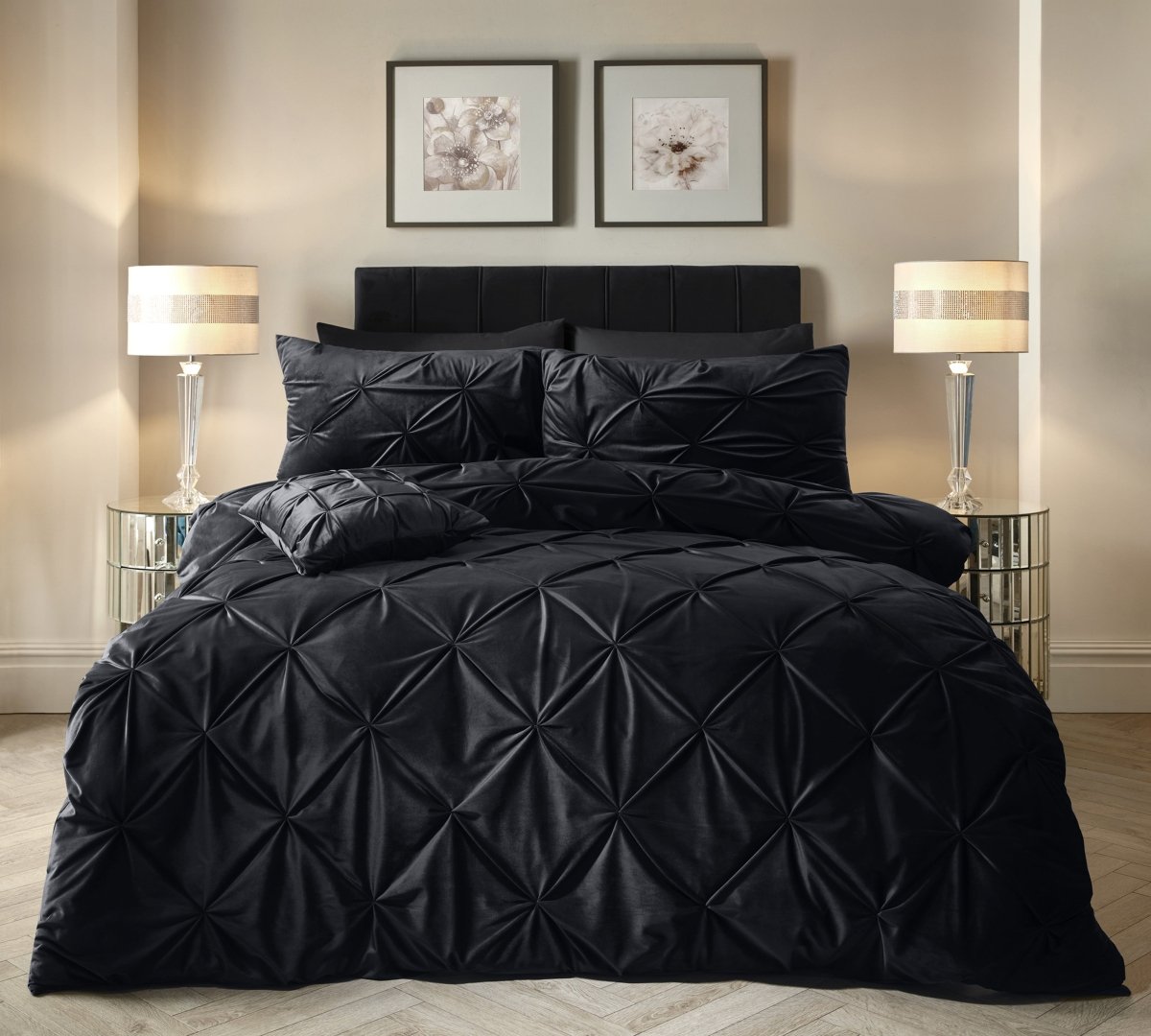Velvet Duvet Cover Set Pintuck | Black | Single - 140cm (W) x 220cm (L) - The Bedding & Blankets Store